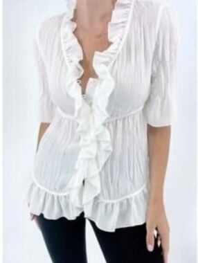 Victorian Style White Ruffle Front Women's Blouse